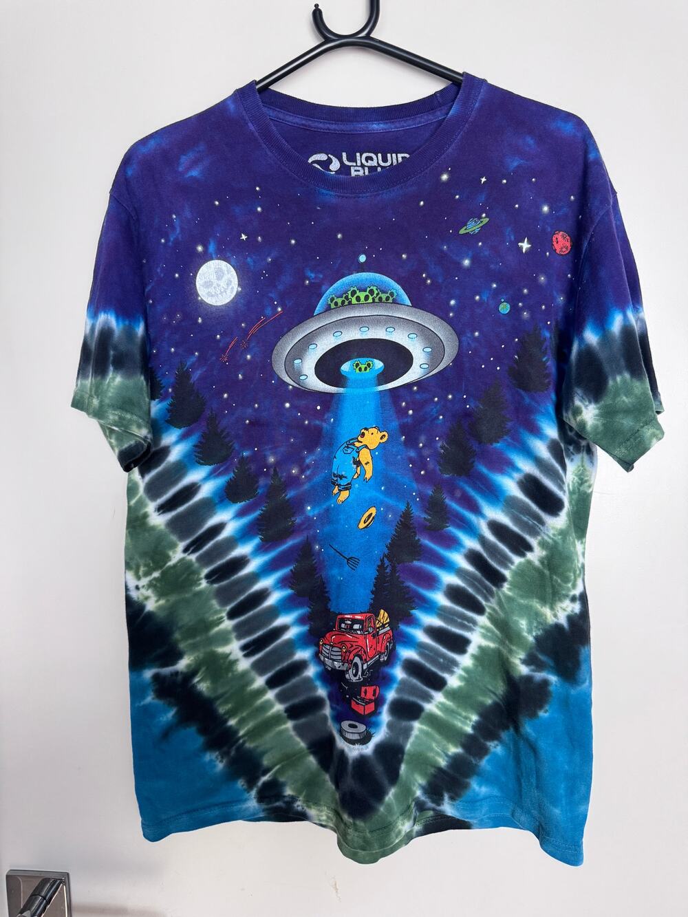 Liquid Blue Tie Dye Bear UFO T-shirt